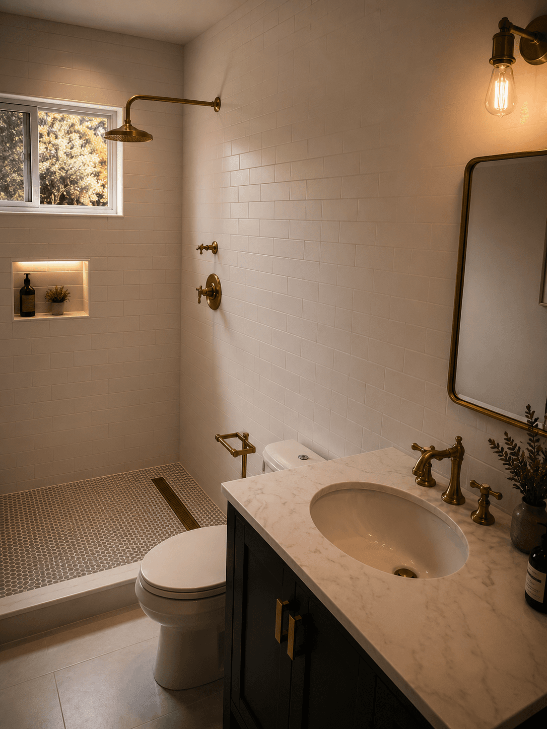 Shower remodel with clean tile and glass details
